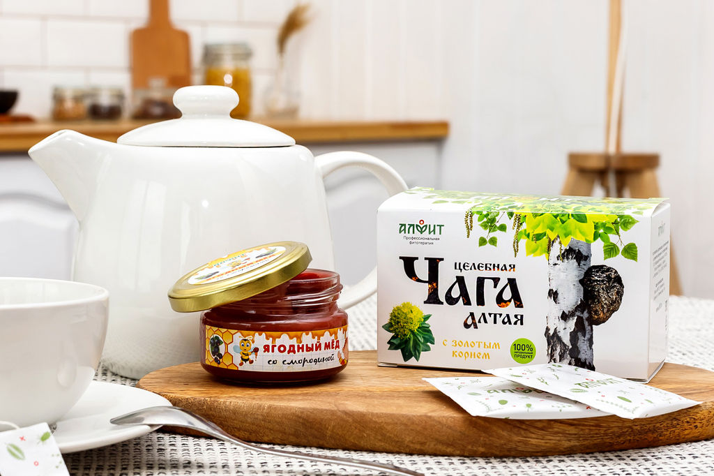 Чайный напиток целебная Чага Алтая с золотым корнем Алфит 3543 фото 2
