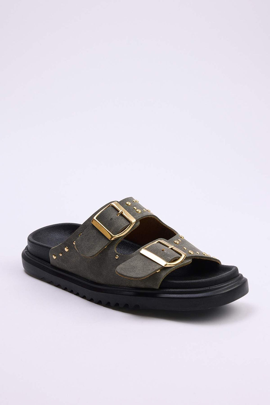 Trendyol Shoes Siyah Rivetli Cift Tokal? Duz Kad?n Terlik TAKSS25TE00004 - Trendyolmilla фото 19
