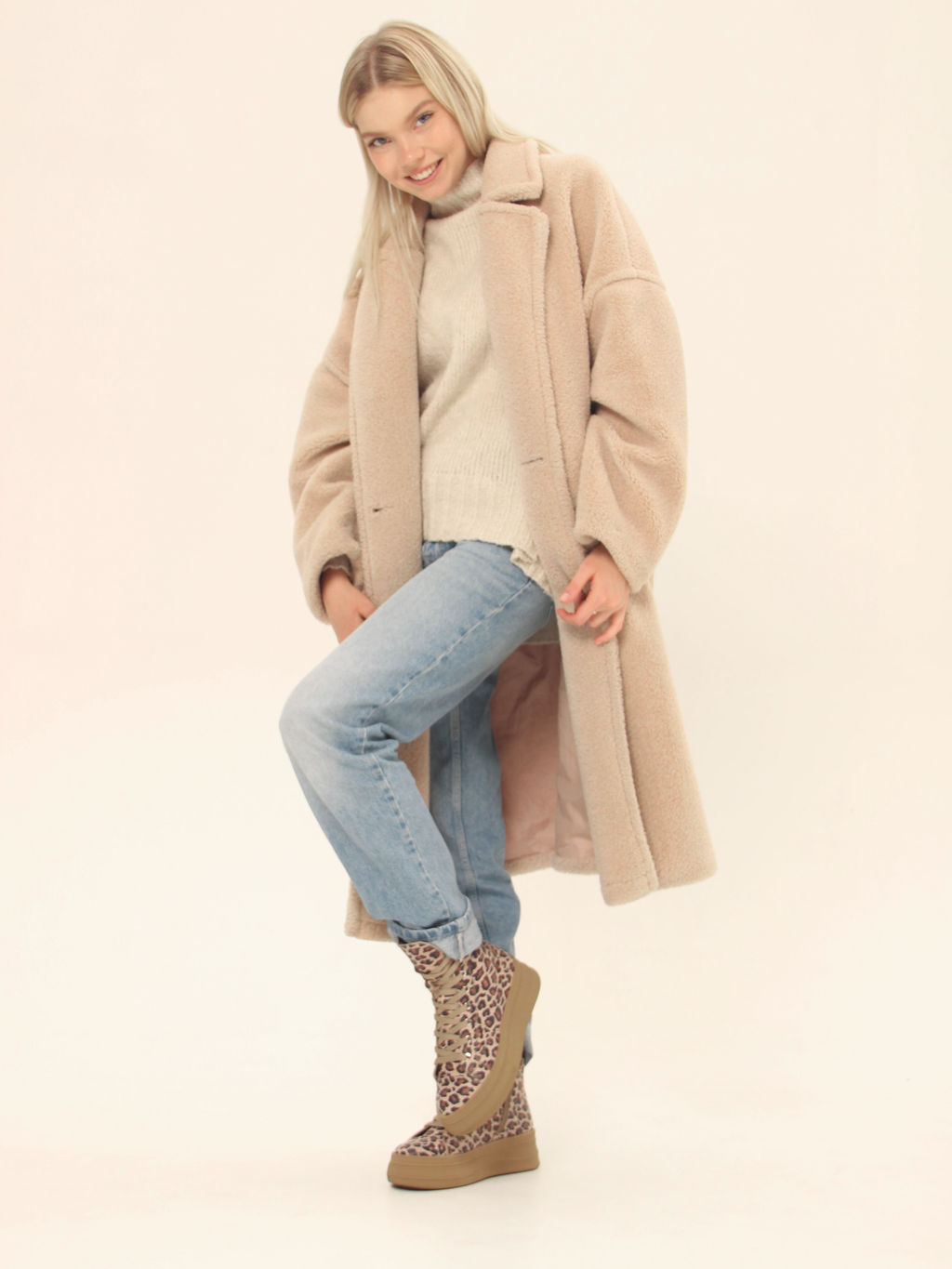 Ботинки 215.warmbr.Бежевый леопард/байка