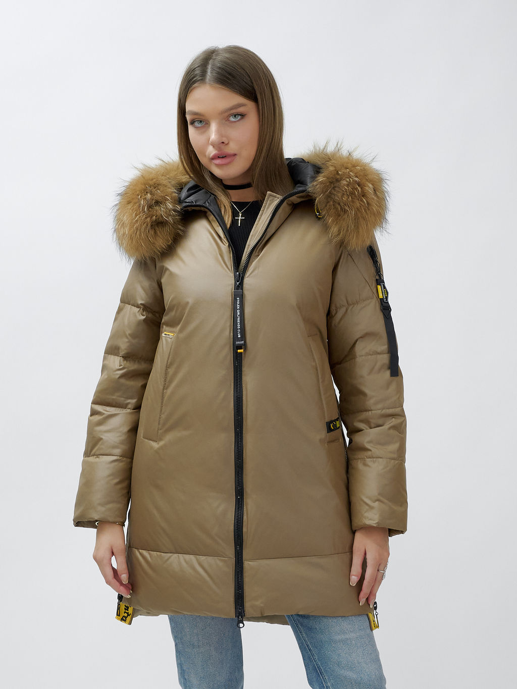 Куртка зимняя HaiLuoZi 871K женская коричневая с мехом енота утеплитель 260 г/м² - Mtforce фото 15