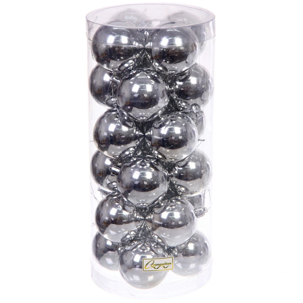Новогодние шары 6 см (набор 24 шт) "Глянец", серебро