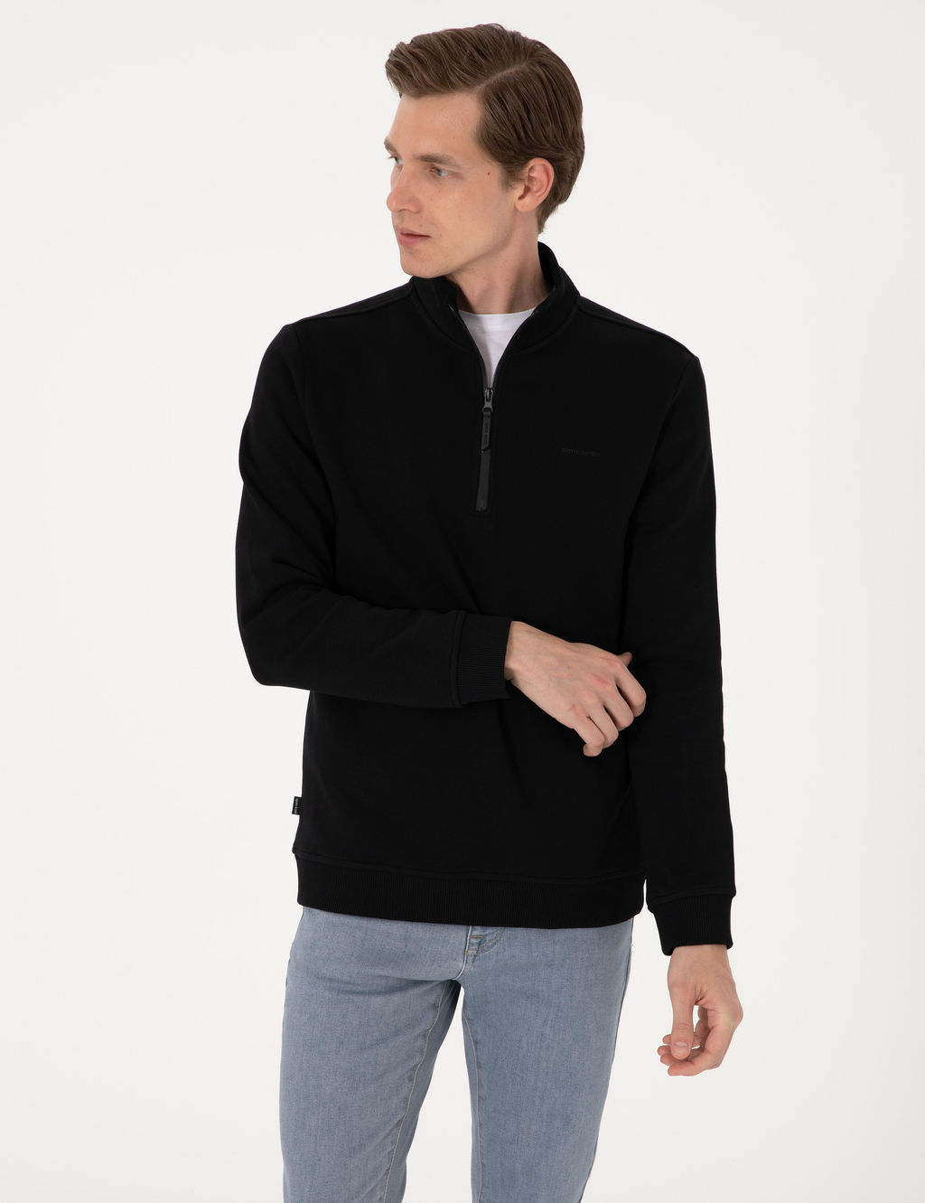Siyah 3 _plik Regular Fit Fermuarl_ Dik Yaka Basic Sweatshirt - Pierre cardin фото 3