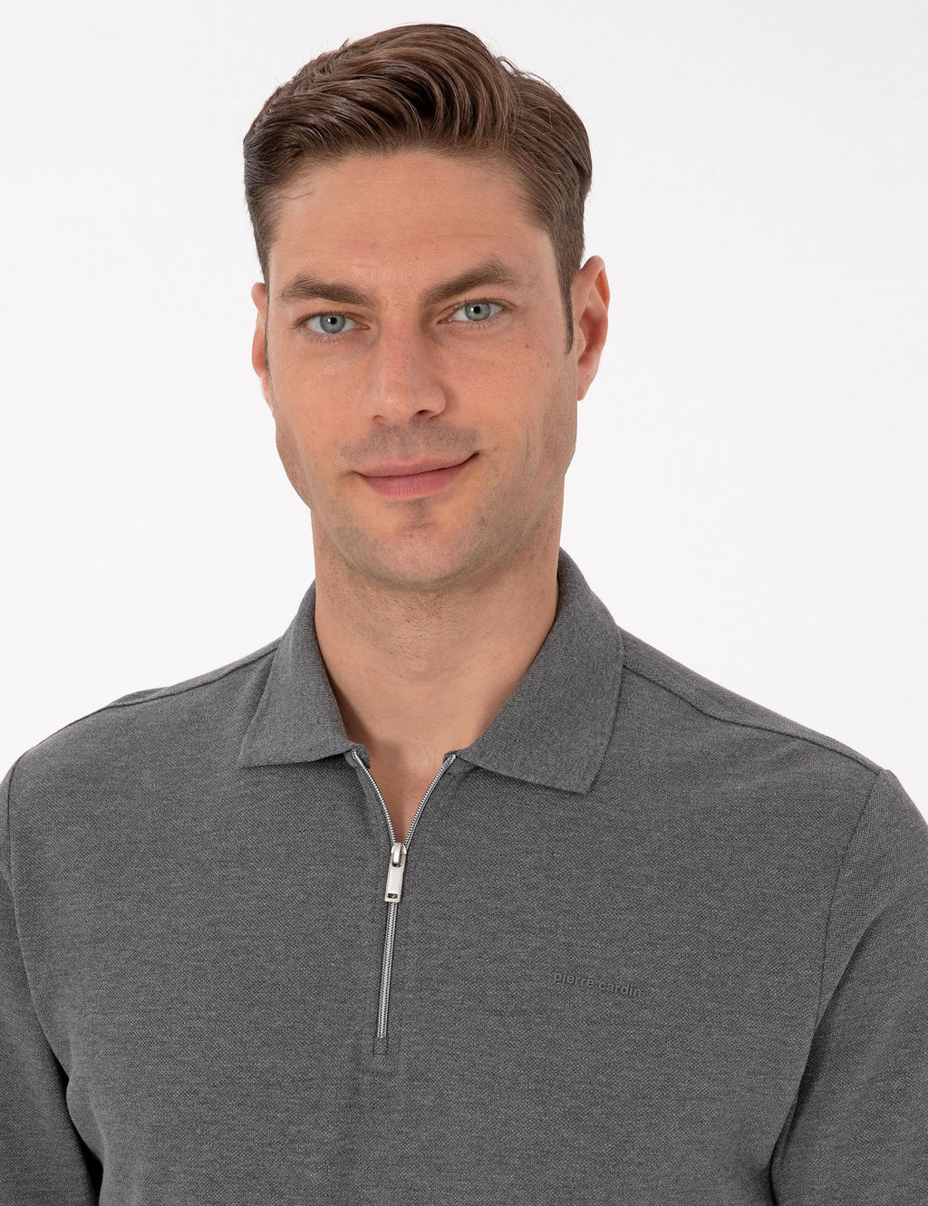 Antrasit Melanj Slim Fit K_vr_lmaz Fermuarl_ Polo Yaka Basic Pike Sweatshirt - Pierre cardin фото 2