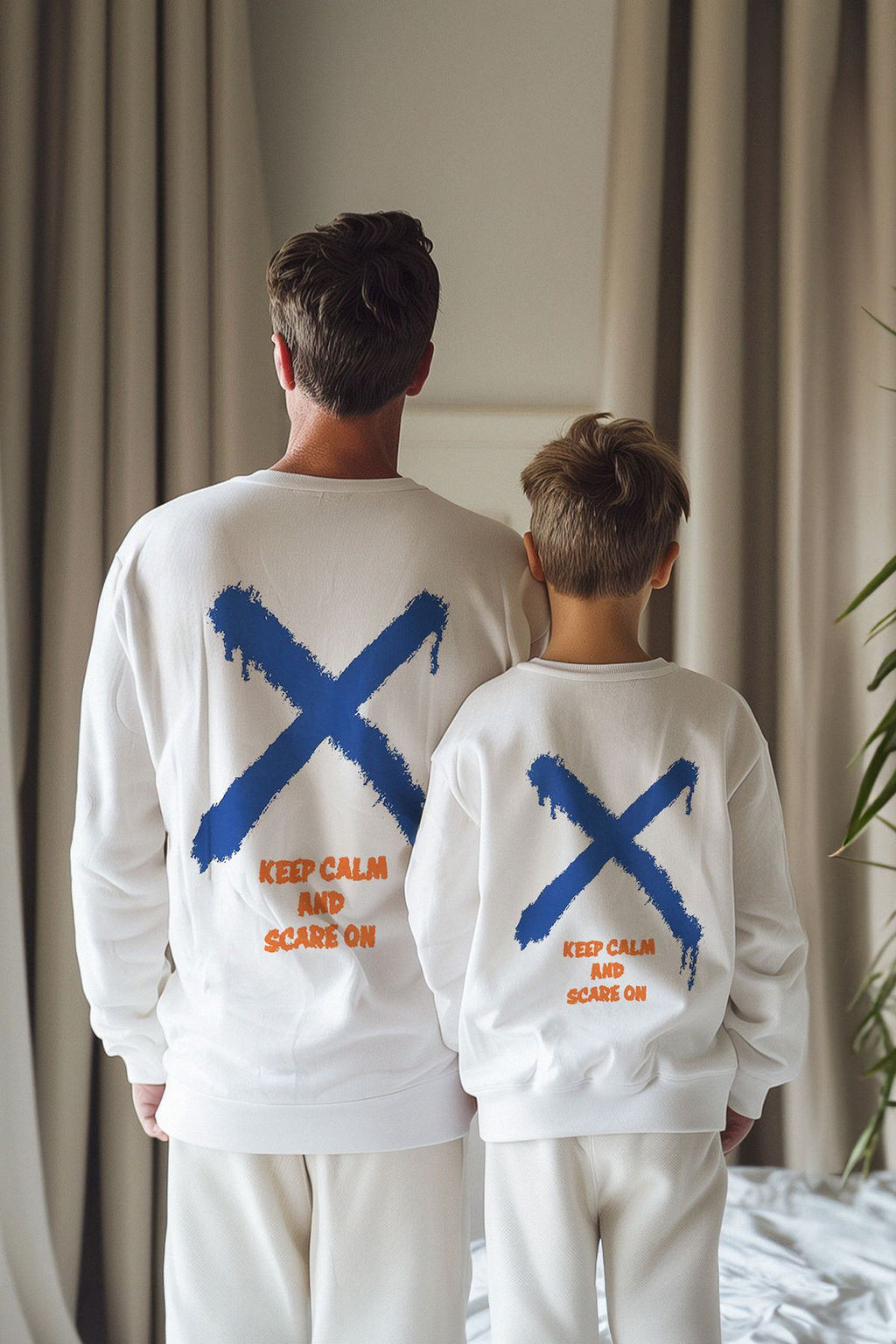 Ekru*001 Erkek Cocuk Baba-Ogul Bask?l? Orme Mini Me Sweatshirt TKDAW25SW00102
