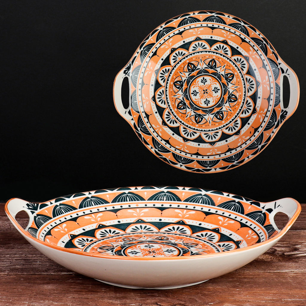 Блюдо круглое 28*25*5 см с ручками керамика арт. ZY023 (691778)