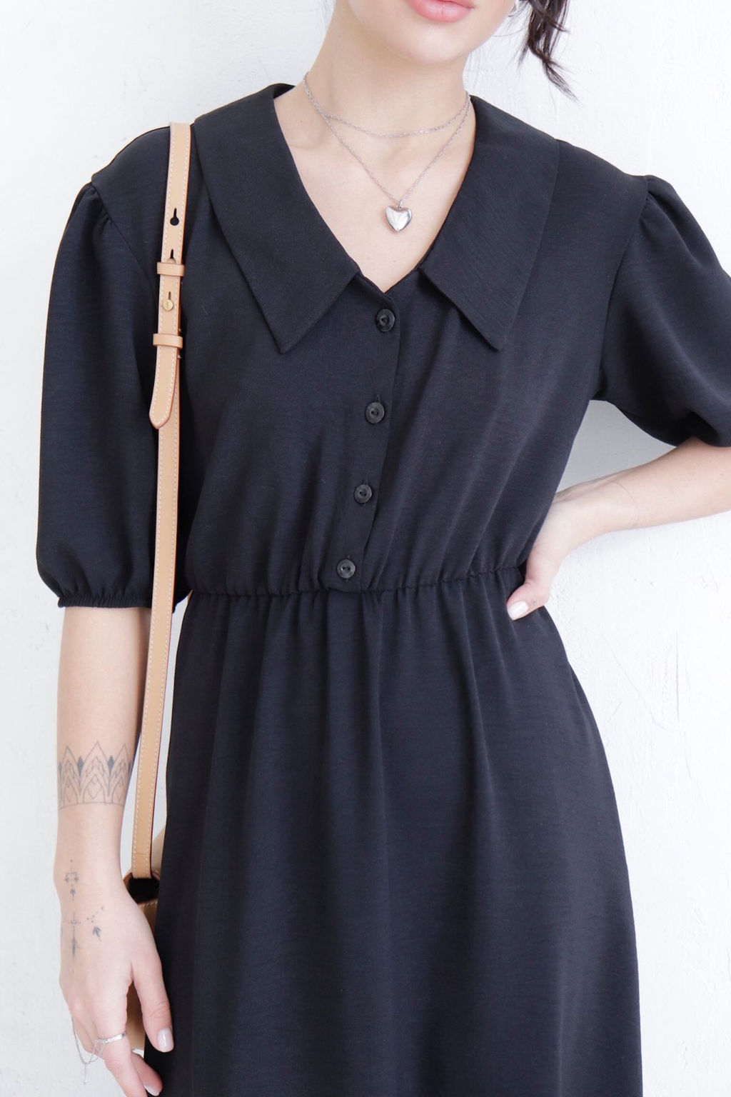 Платье-миди с отложным воротником чёрное - Martichelli фото 5