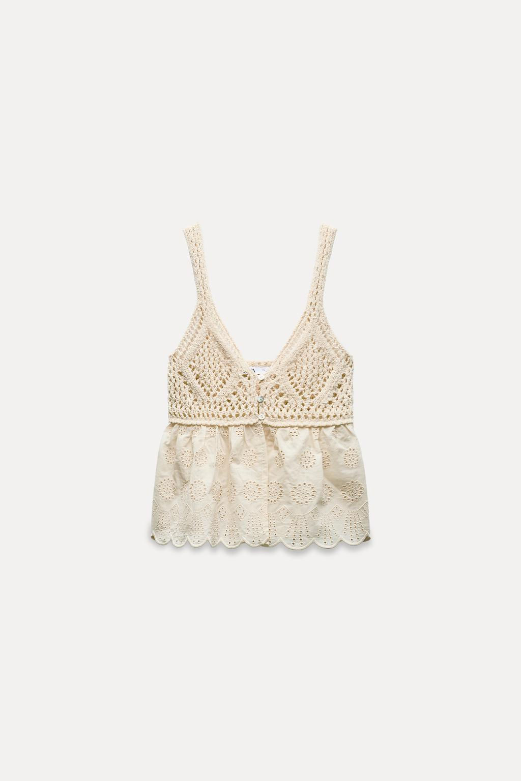 CONTRAST KNIT TOP WITH CUTWORK EMBROIDERY - Zara фото 6