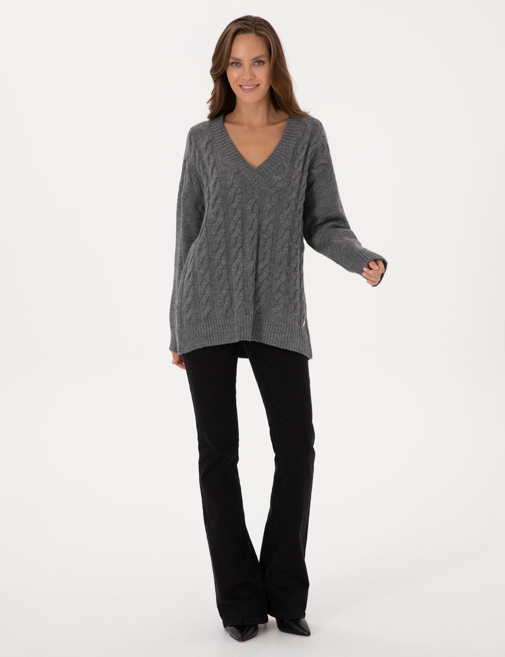 Gri Melanj Comfort Fit Kazak - Pierre cardin фото 4