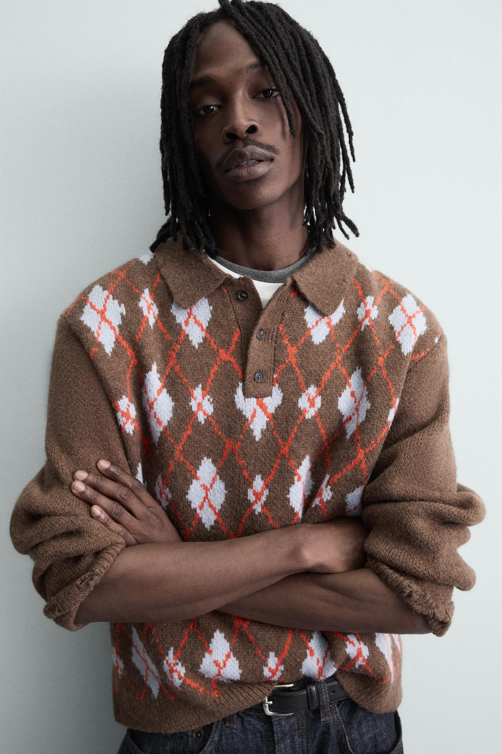 KNIT ARGYLE POLO SHIRT WITH RIPPED EFFECT - Zara фото 14