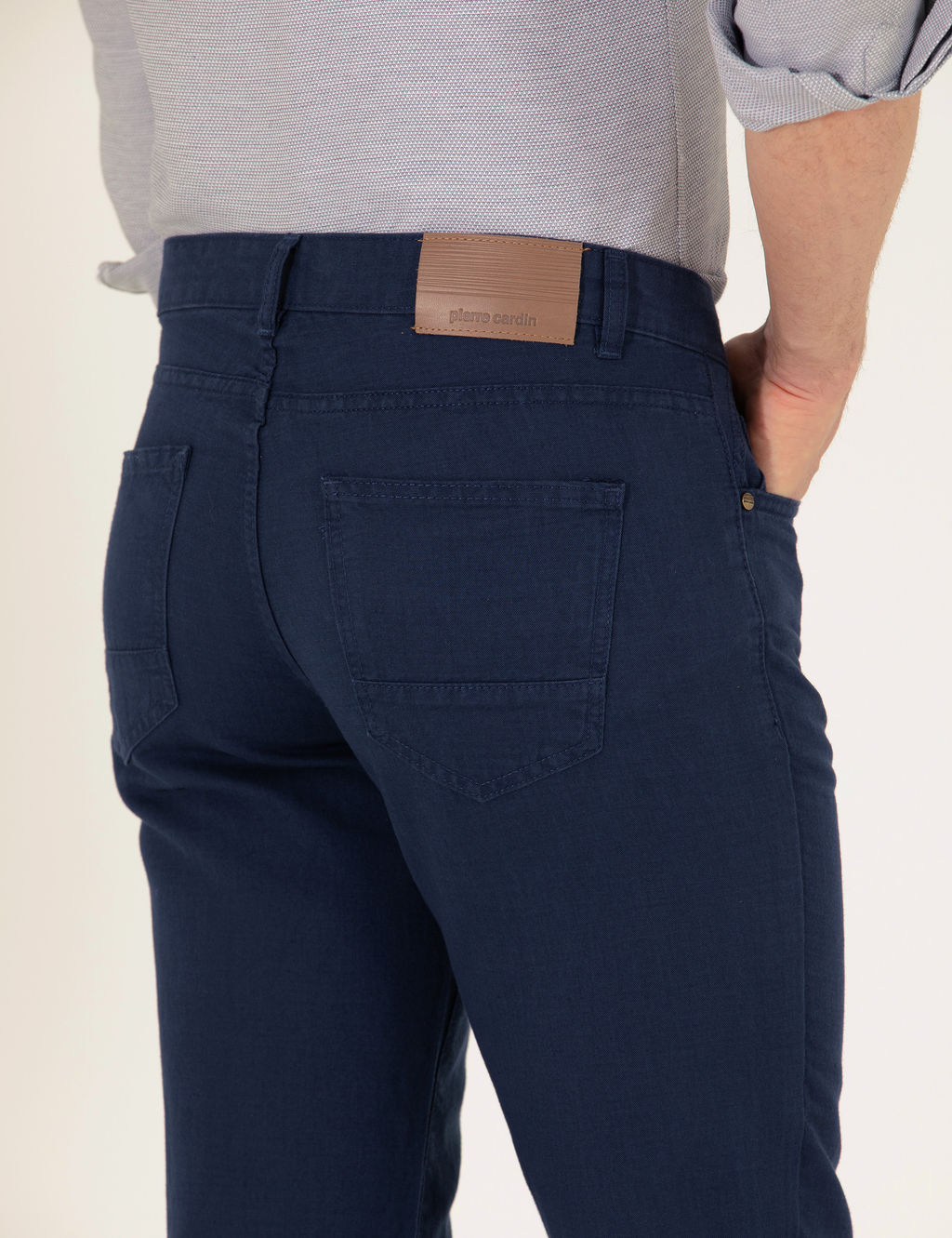 Lacivert Slim Fit Keten Kar___ml_ Kanvas Pantolon