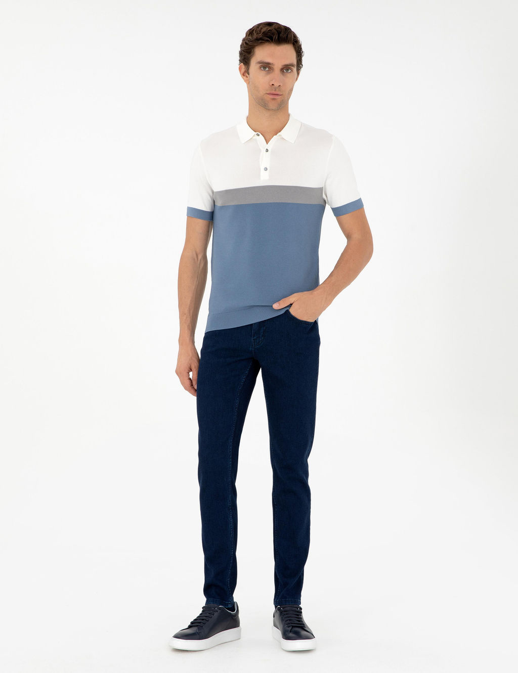 Светло-темно-синие джинсовые брюки узкого кроя - Cacharel фото 3