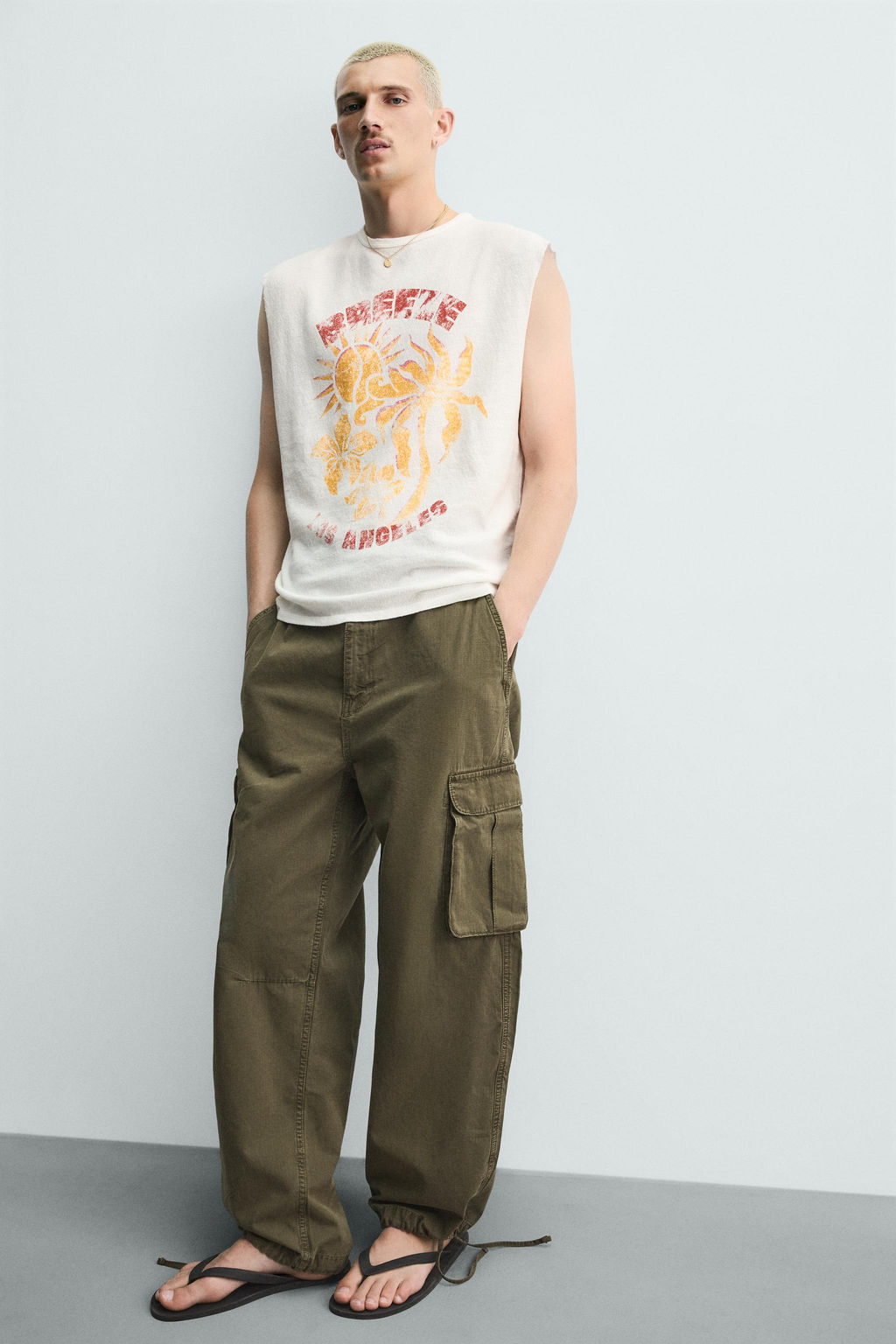 CAMISETA TANK PUNTO LAVADO ESTAMPADO / Blanco roto