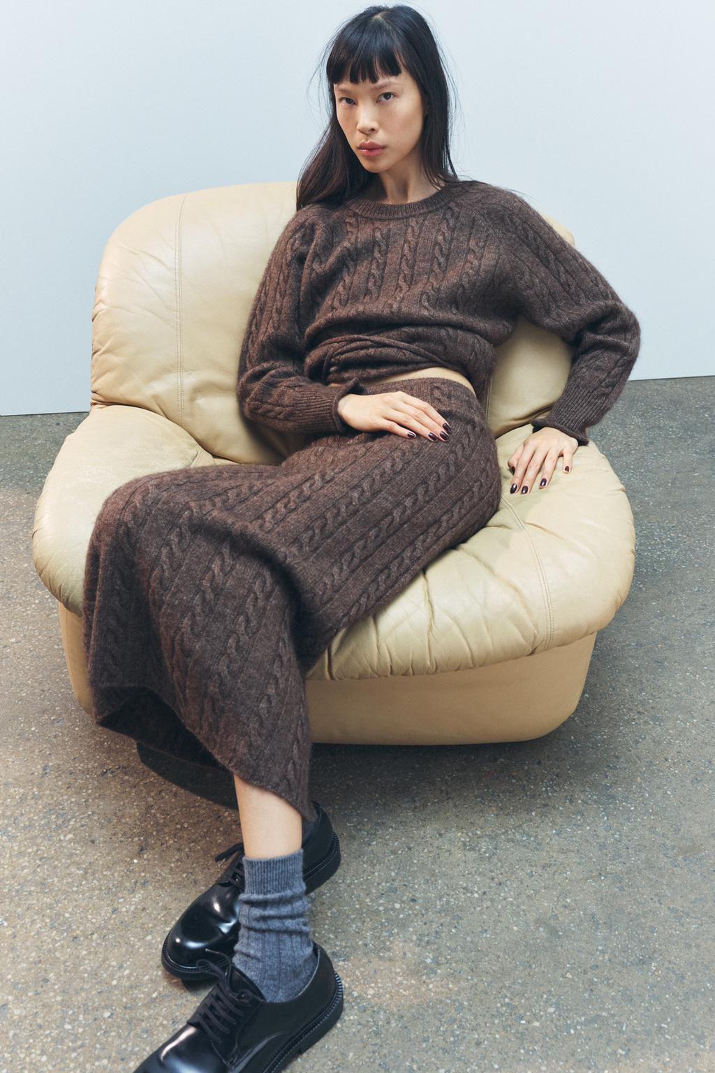 CABLE KNIT MIDI SKIRT WITH WOOL - Zara фото 3