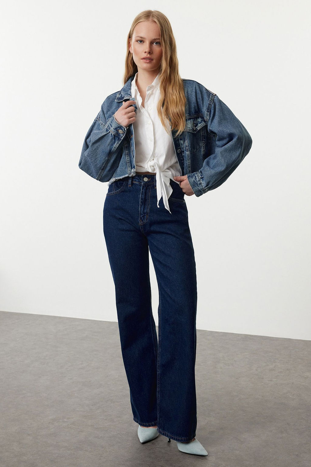 Koyu Mavi Yuksek Bel Wide Leg Jeans TWOAW25JE00073