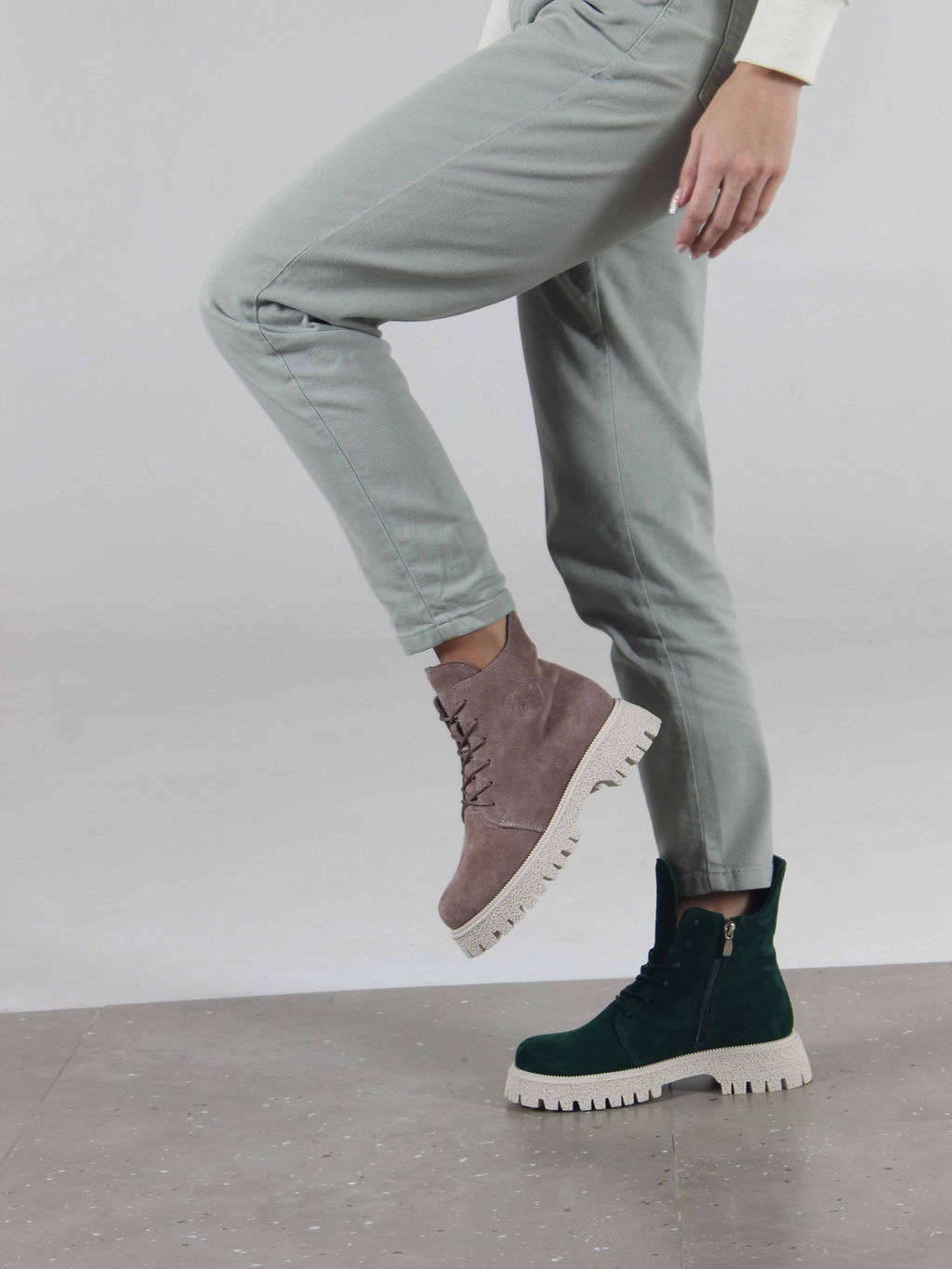 Ботинки 228.V.1541be. Зеленый замша/Шерсть