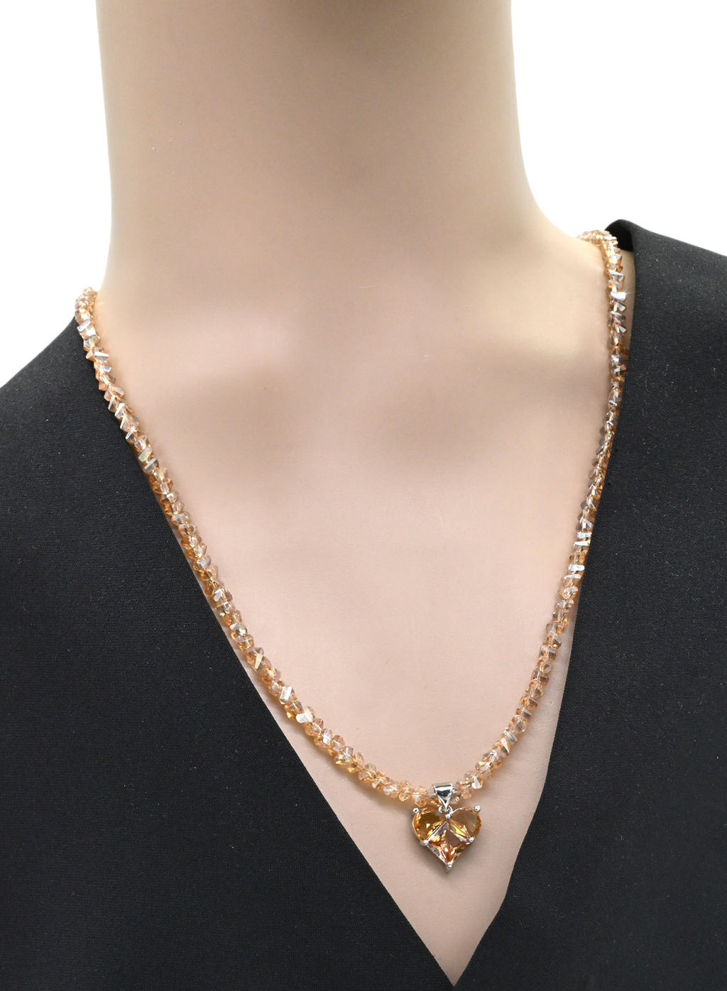 Бусы из циркона с подвеской Сердце, цвет шампань, 60см