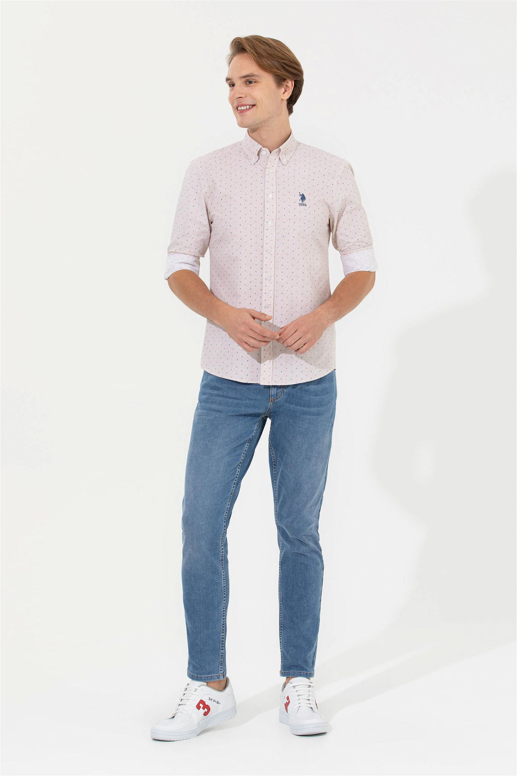 Мужская бежевая рубашка с длинным рукавом - U.s. polo assn фото 2