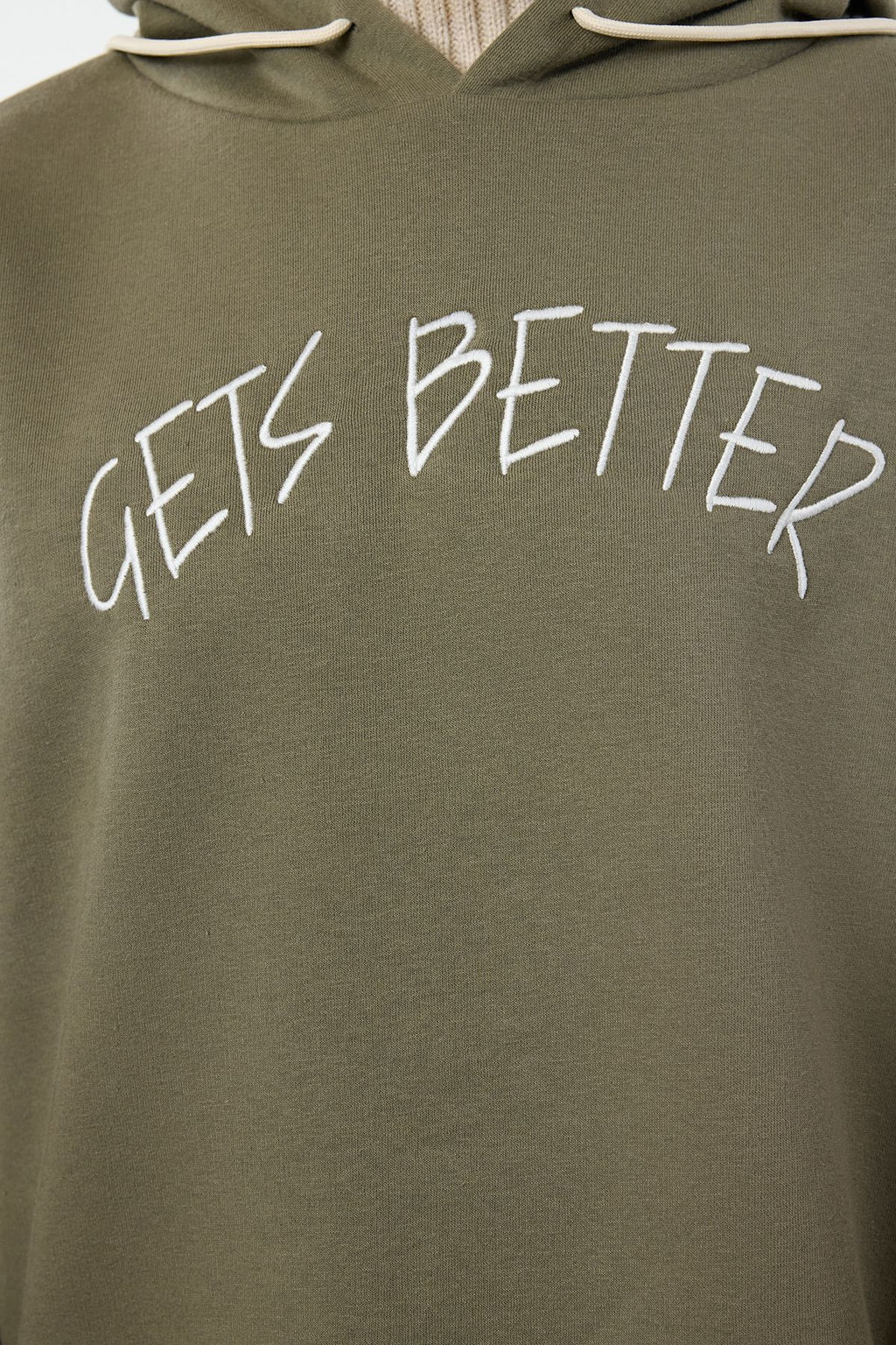 Haki Kal?n Ici Polarl? Triko Bant Detayl? Kapusonlu Orme Sweatshirt TWOAW22SW1806