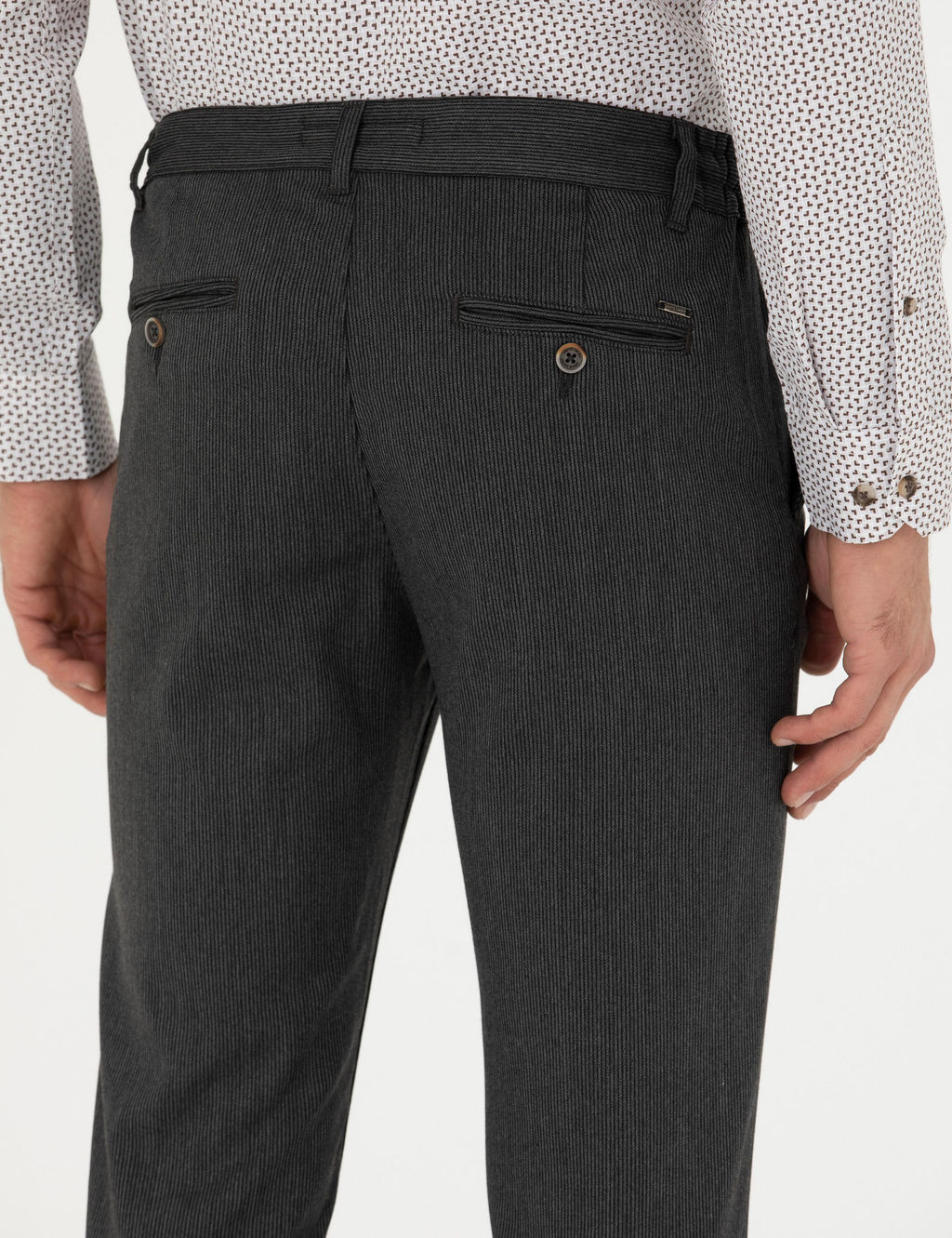 Antrasit Slim Fit _izgili Beli Lastikli Ba_c_kl_ Kanvas Pantolon