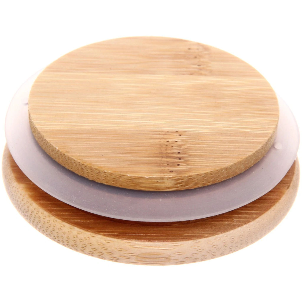 Цена за 2 шт. Банка для продуктов стеклянная 100мл "Хай-Тек" с бамбуковой крышкой 6,5*7см