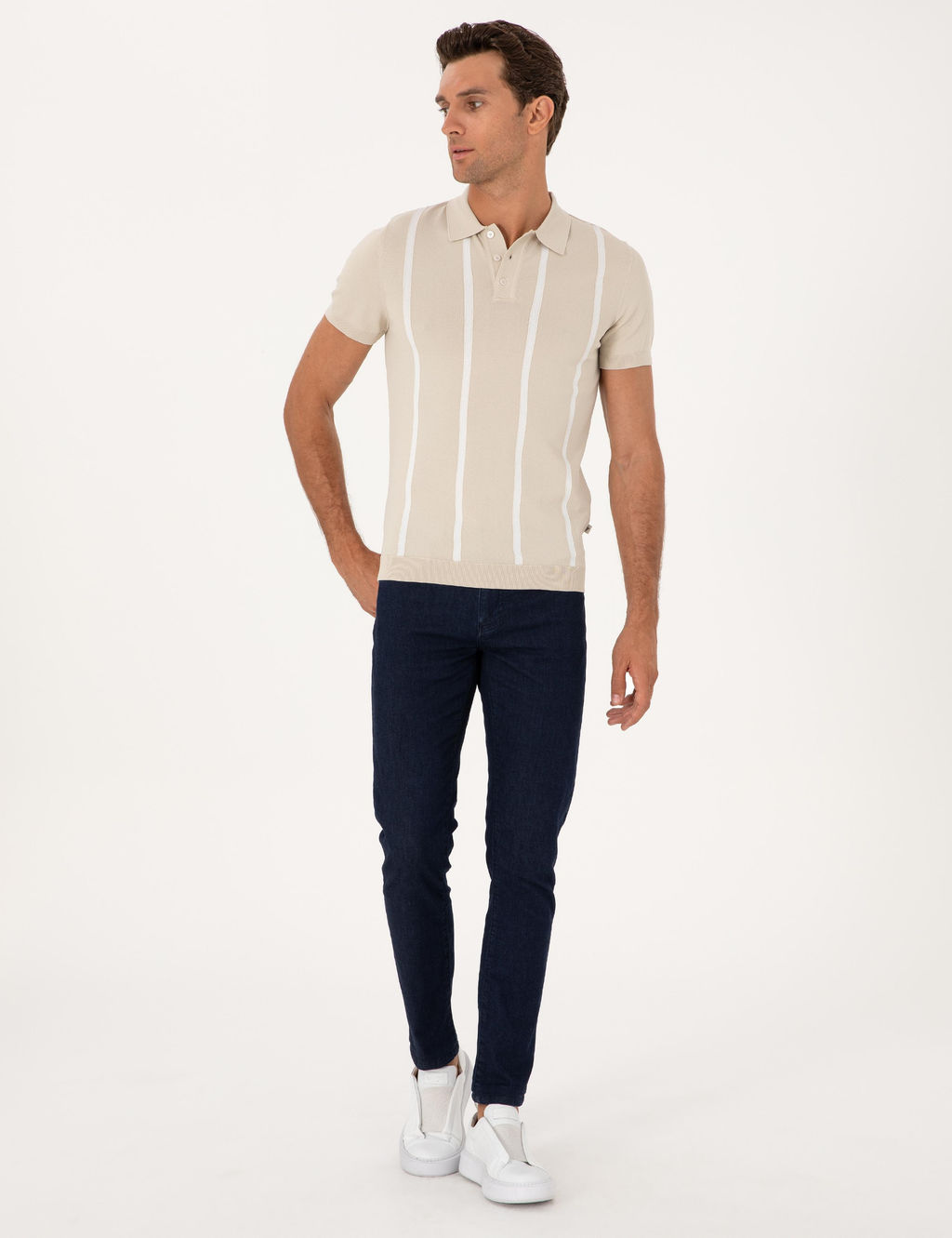 Bej Slim Fit Polo Yaka Triko T-shirt - Cacharel фото 4