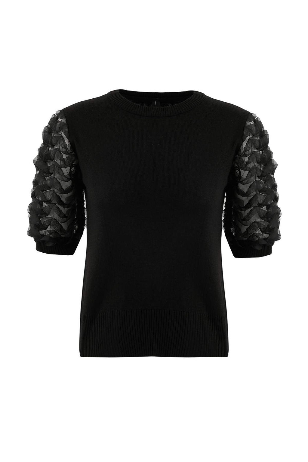 Siyah Tul Detayl? Bisiklet Yaka Triko Bluz TWOSS26BZ00132 - Trendyolmilla фото 5