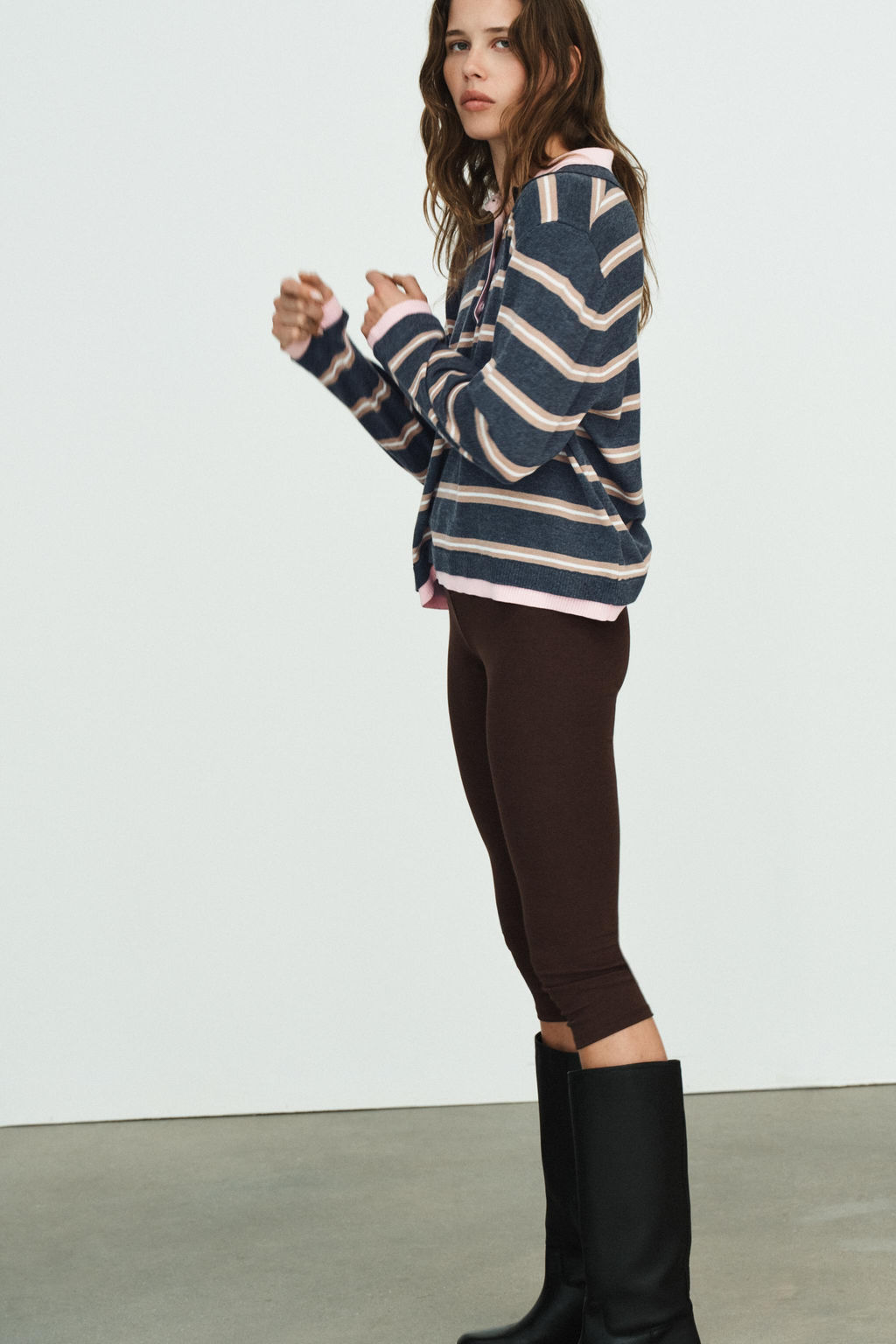 STRIPED COMBINED KNIT POLO SHIRT - Zara фото 11