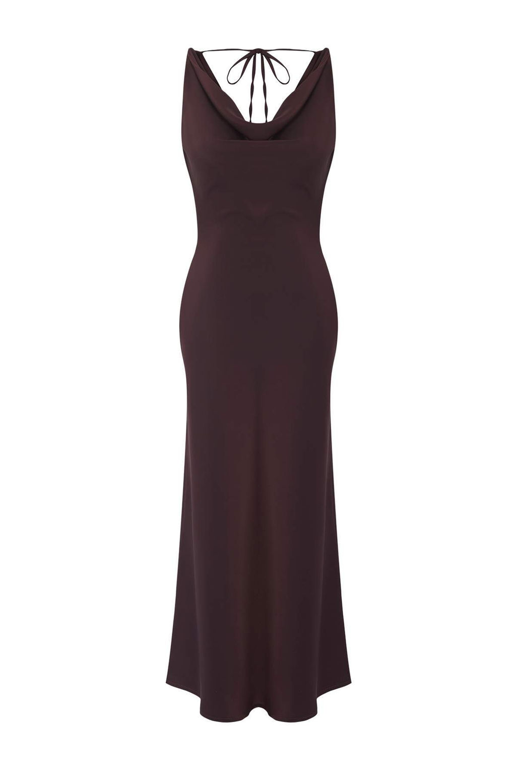 Kahverengi A-Kesim Degaje Yaka Saten Maxi S?k Elbise TPRSS25EL00318