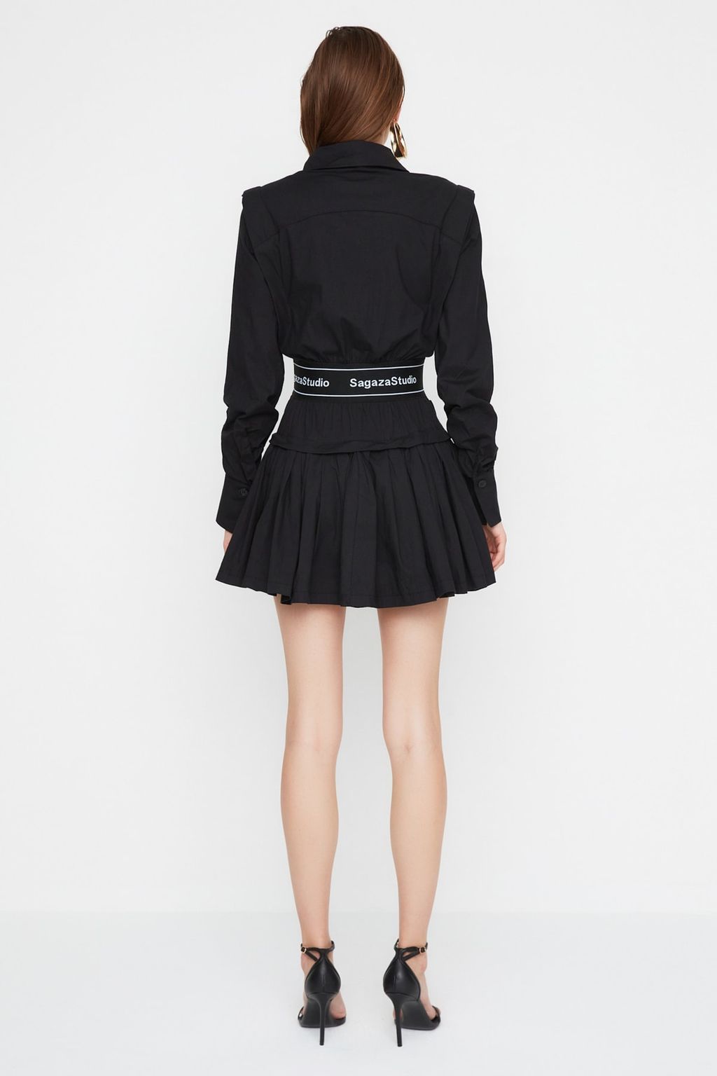 Trendyolmilla Siyah A-Kesim Gomlek Yaka K?sa Poplin Dokuma Elbise TPRAW22EL1982  фото 4