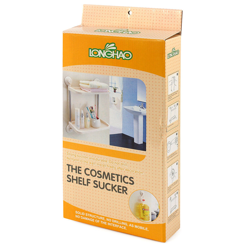 Полка "Пудра" 37х18см h50см 2-х ярусная, настенная, на присосках, кремовый, пластмассовая, цветная упаковка (Китай)