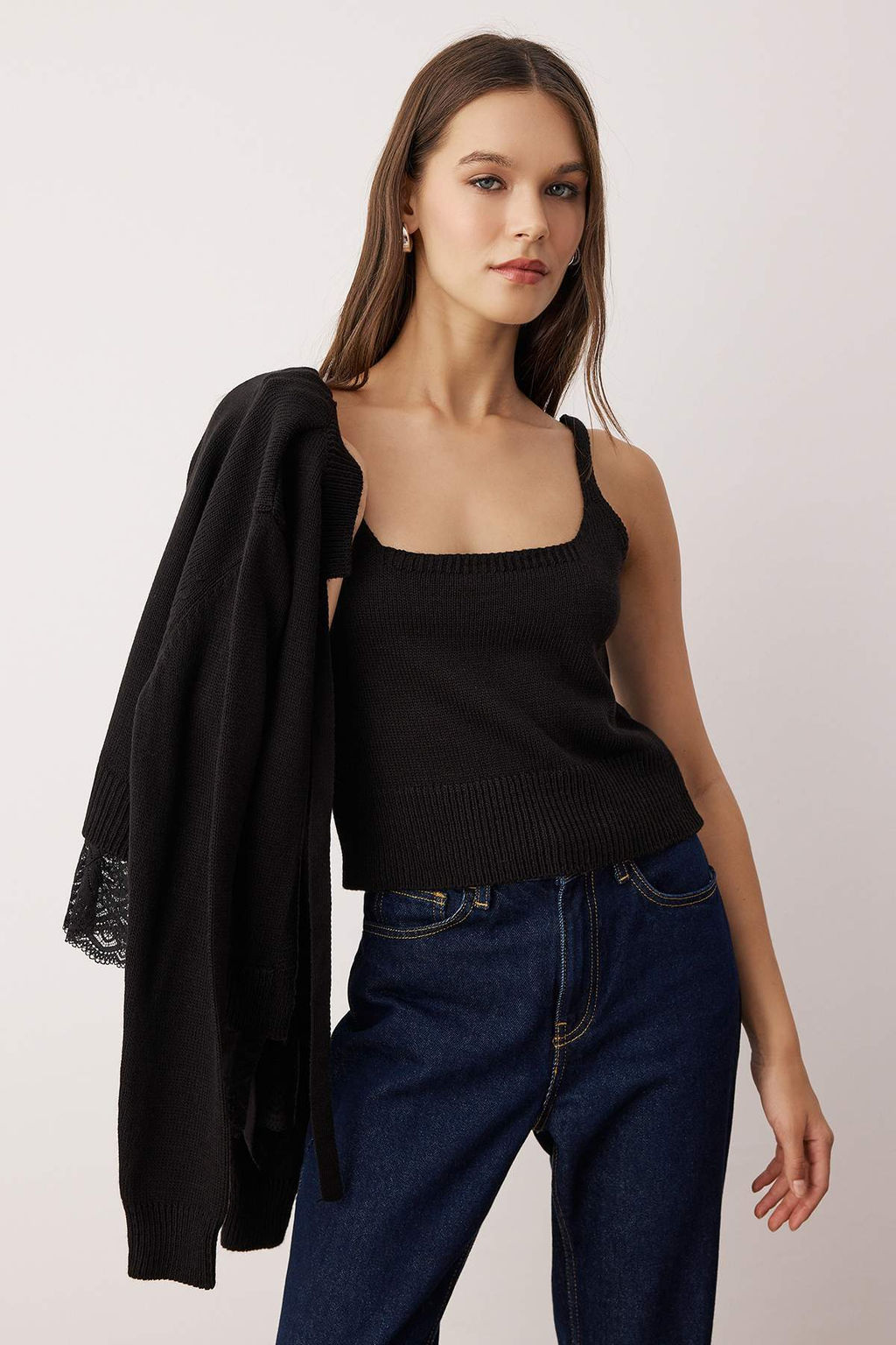 Tas 2li Etek Ucu Dantel Garnili Triko H?rka-Bluz Tak?m TWOAW26HI00019 - Trendyolmilla фото 7