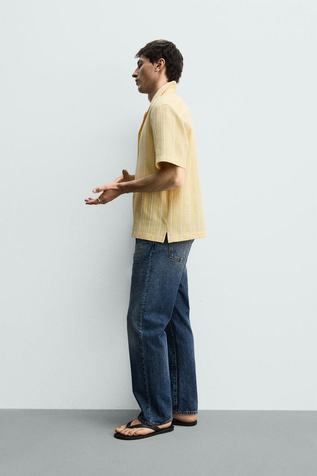 CAMISA REGULAR FIT JACQUARD RAYAS / Amarillo - Zara фото 4