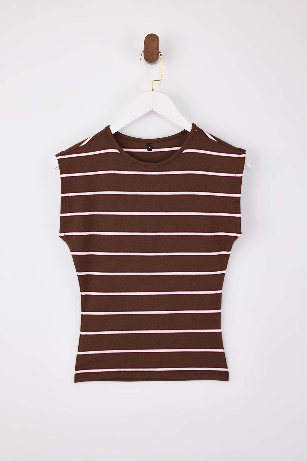 Wardrobe Essentials-Kahverengi Cizgili Fitted/Vucuda Oturan Yumusak Orme Bluz TWOSS26BZ00108