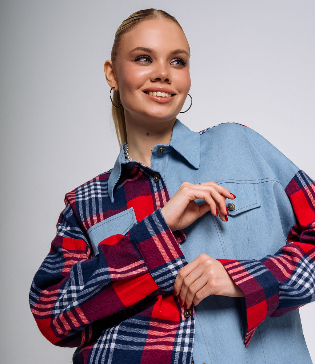 Рубашка #БШ2261, голубой,красный