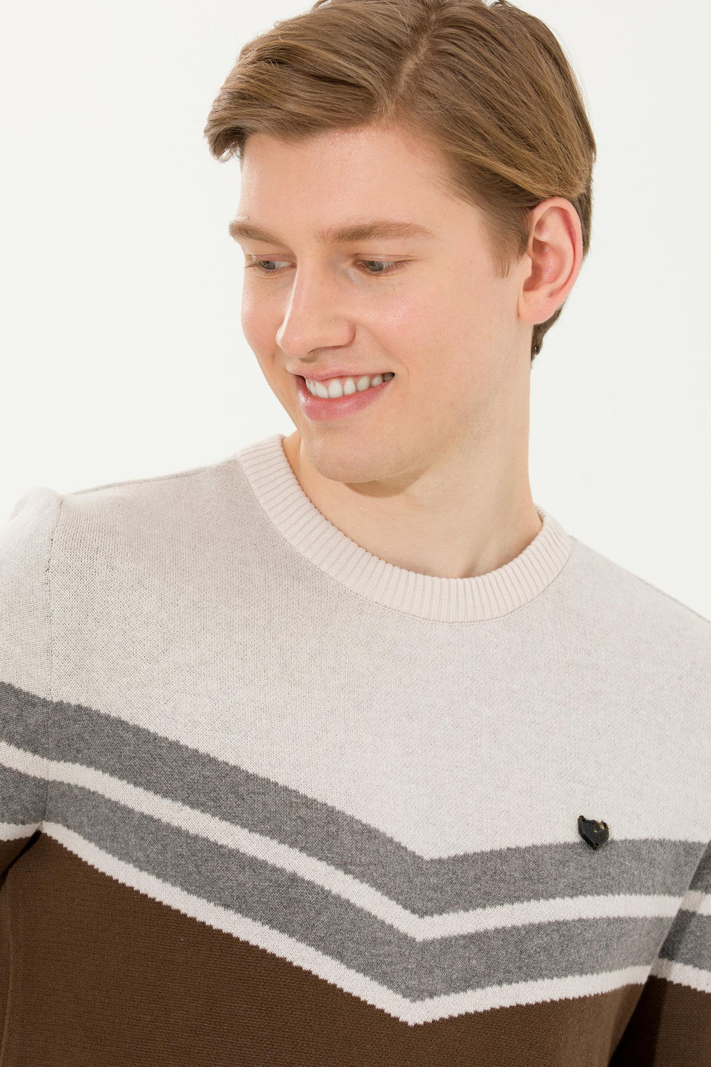 U. S. Polo Assn Мужской вязаный свитер кокосового цвета с круглым вырезом - U.s. polo assn фото 2