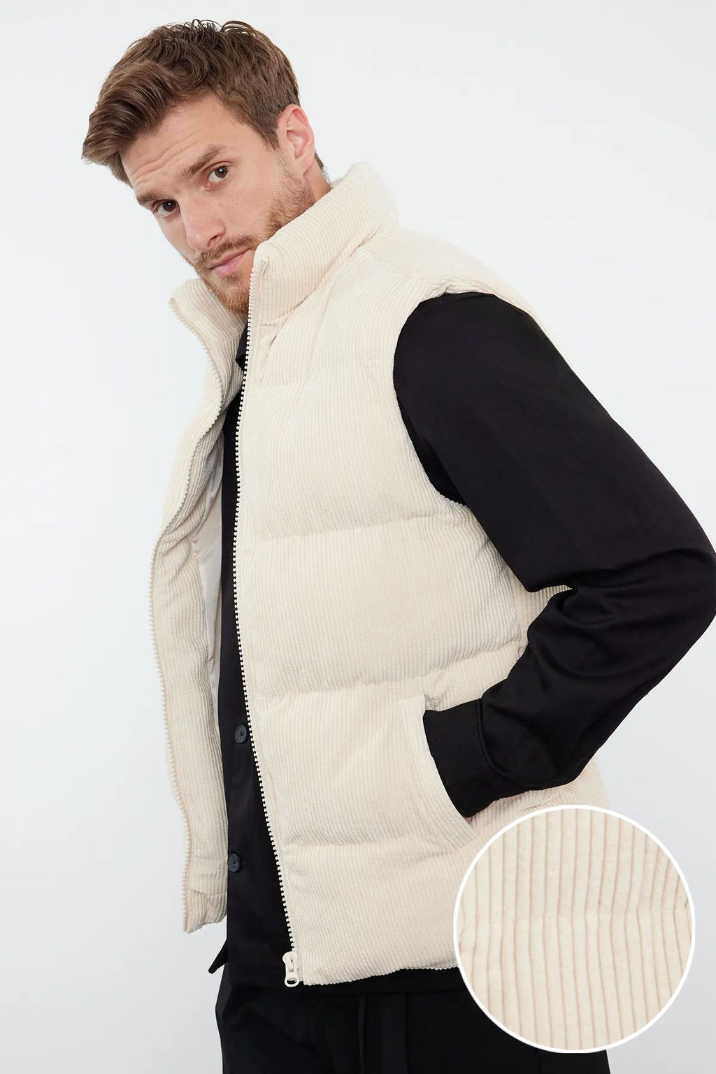 Trendyolmilla Man Siyah Erkek Regular Fit K?sl?k Kadife Yelek TMNAW23YE00013  фото 18