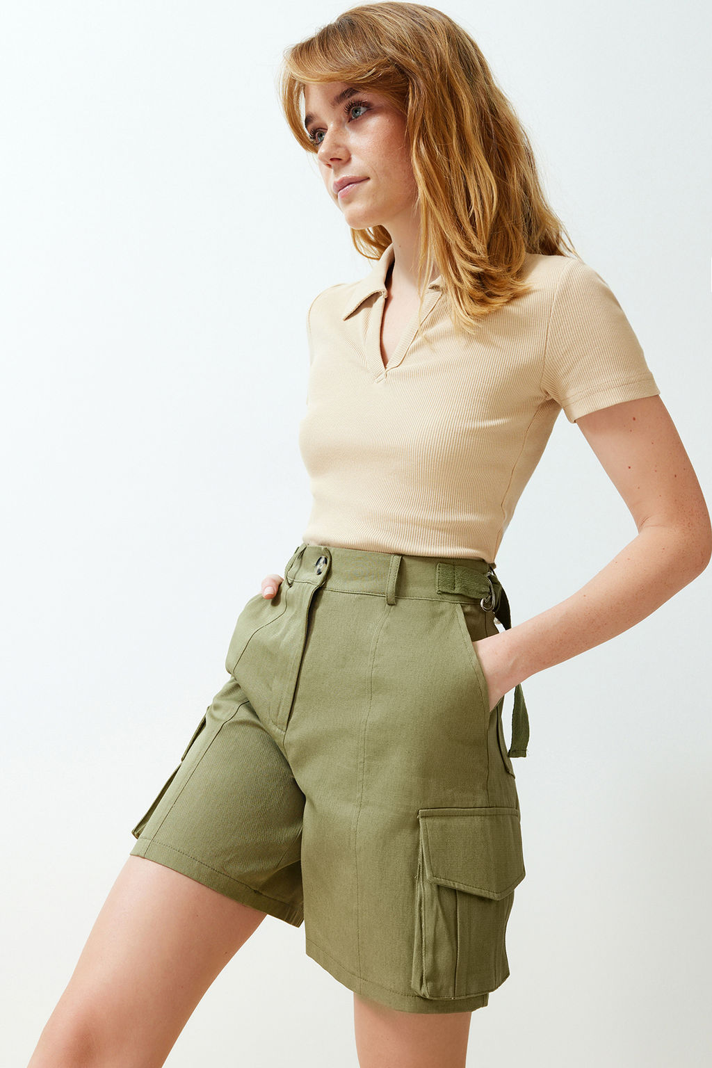 Haki Kargo Cepli Dokuma Sort TWOSS24SR00068