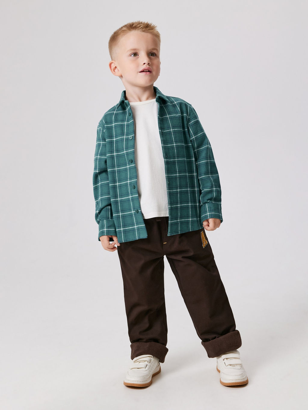 ACOOLA /Сорочка верхняя детская для мальчиков Larsen зеленая клетка фото 5
