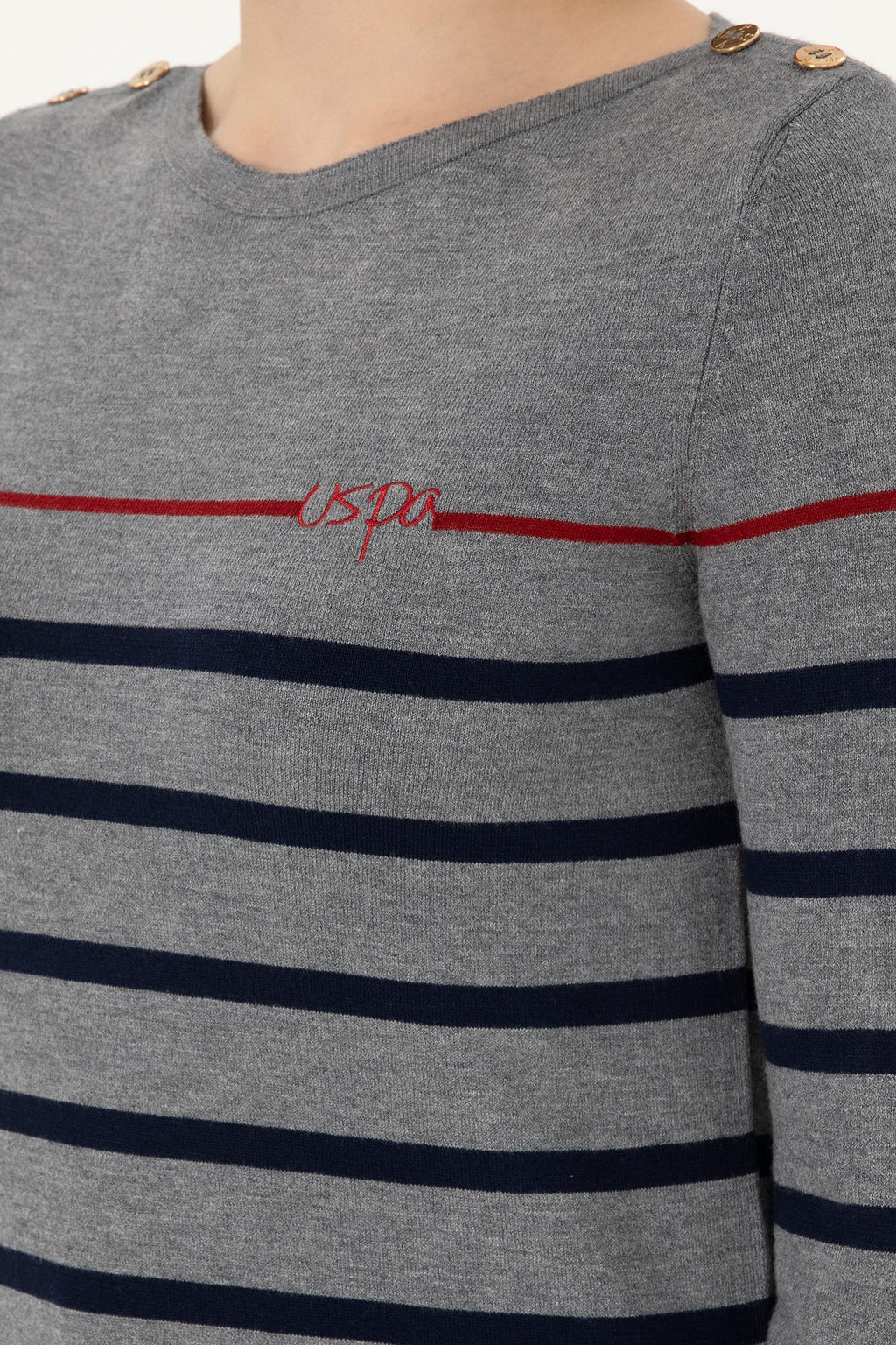 Женский свитер антрацитового меланжевого цвета с круглым вырезом Неожиданная скидка в корзине - U.s. polo assn фото 7