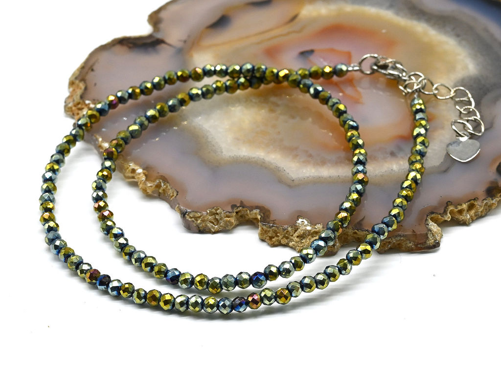 Чокер из циркона шарик гр.3мм цв.золотисто-зеленый, 39см