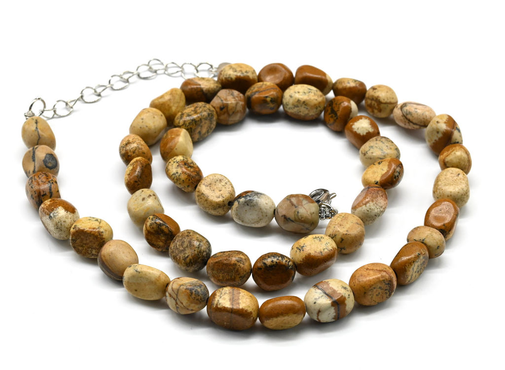 Бусы из яшмы бежевой галтовка, 46см