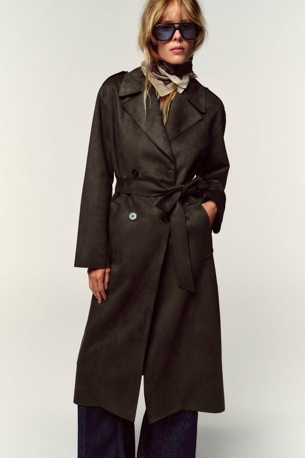 LONG FAUX SUEDE TRENCH COAT - Zara фото 3