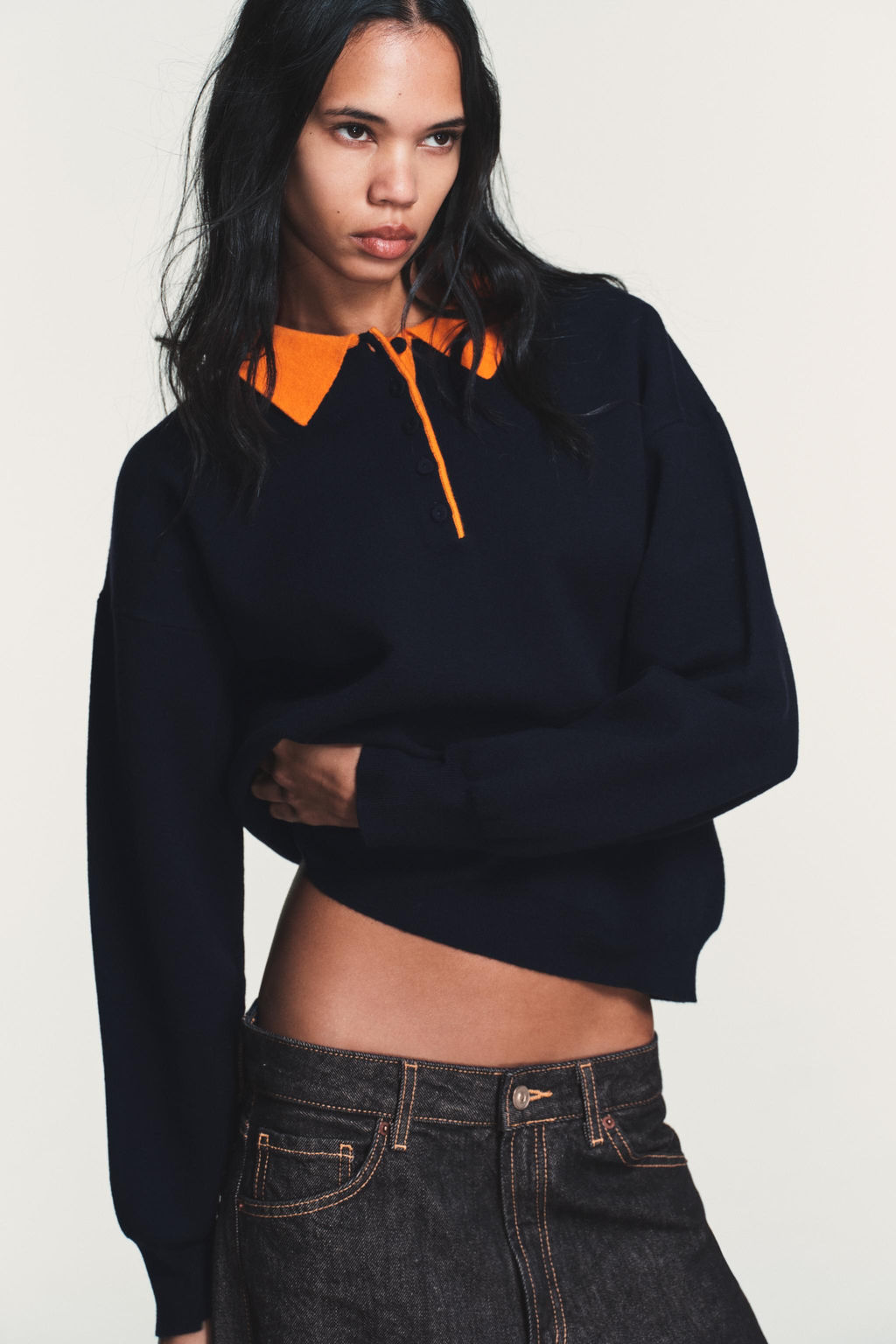 CONTRAST COLLAR KNIT POLO SHIRT - Zara фото 2