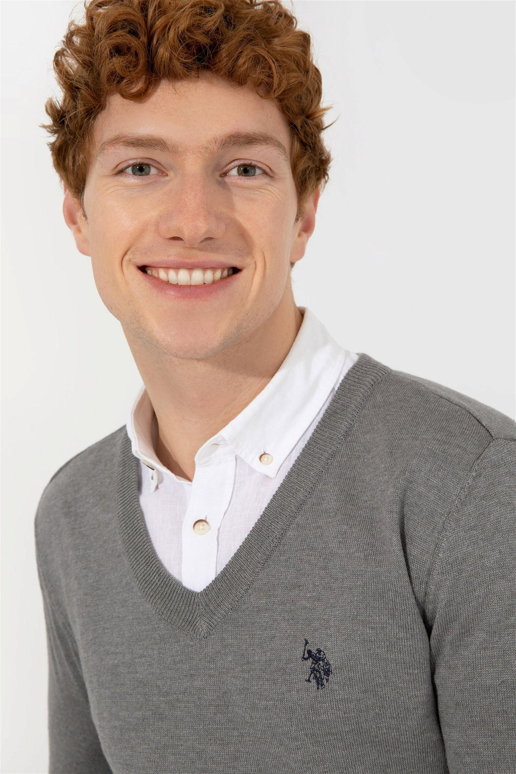 U. S. Polo Assn Мужской серый меланжевый базовый трикотажный свитер с v-образным вырезом - U.s. polo assn фото 8