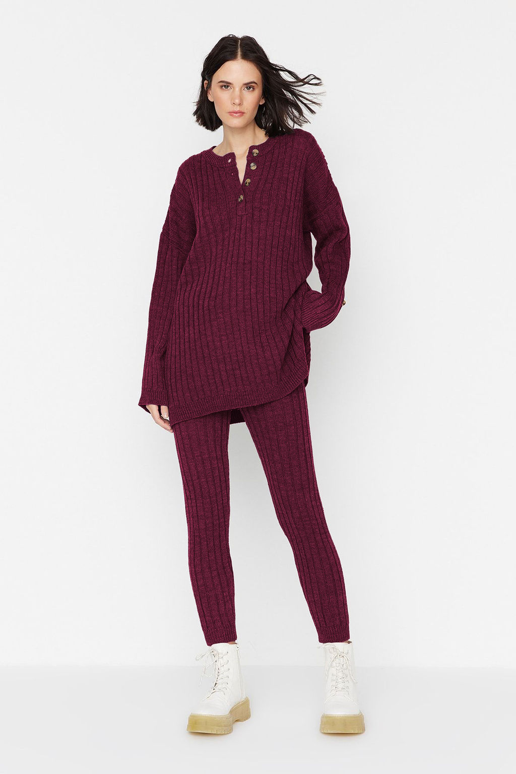 Vizon Fitilli Genis Kal?p Triko Alt-Ust Tak?m TWOAW22AU0039 - Trendyolmilla фото 8