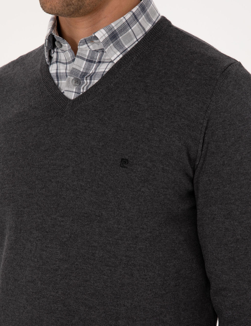 Antrasit Melanj Slim Fit V Yaka Basic Triko Kazak - Pierre cardin фото 7