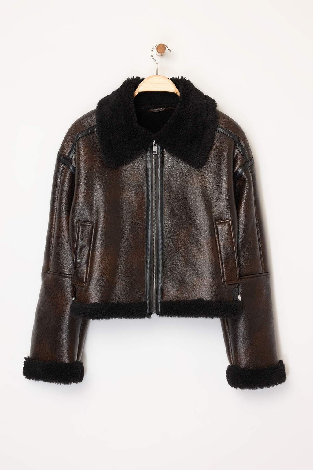 Kahverengi Oversize Kal?p Pelus Detayl? Biker Ceket Mont TWOAW25MO00032 - Trendyolmilla фото 10