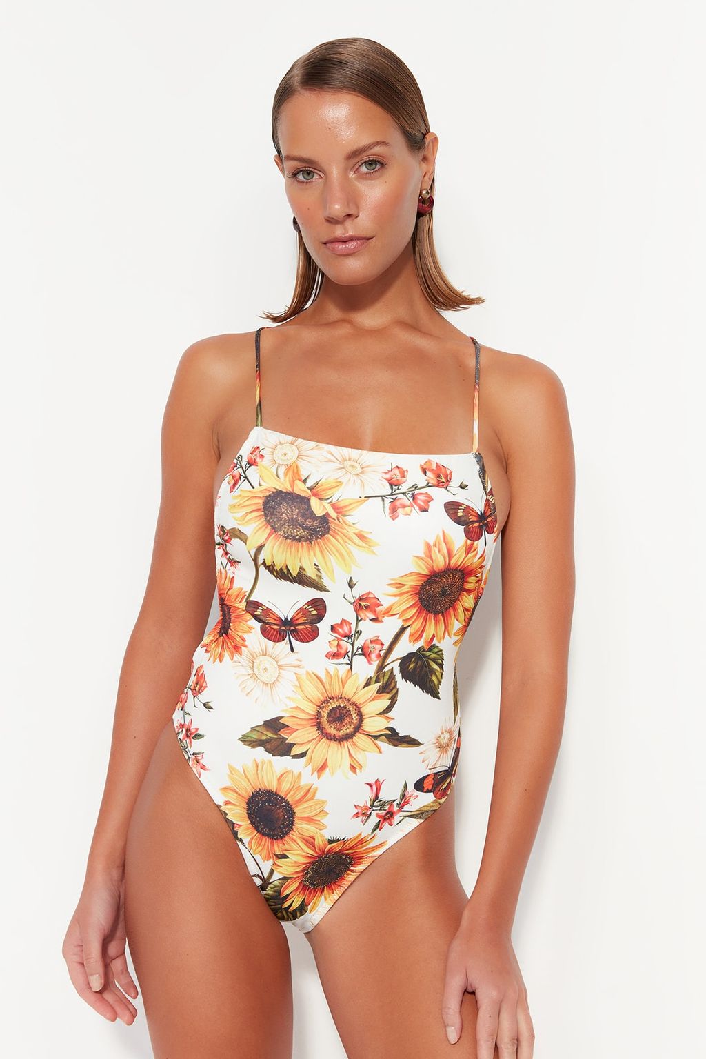 Cicek Desenli Kare Yaka High Leg Mayo TBESS23MA00311