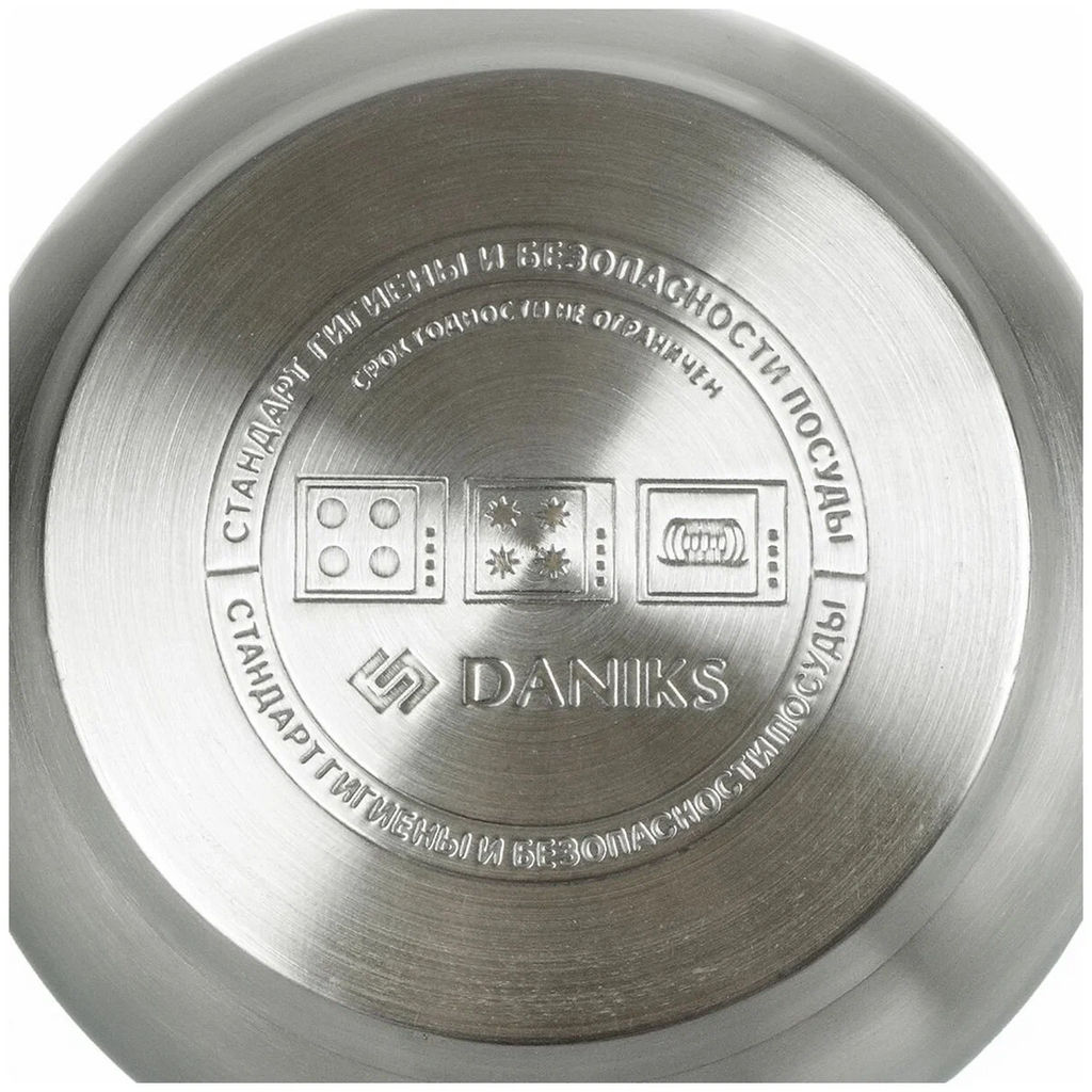 Кастрюля нерж СТАНДАРТ 2л со стекл крышкой мет/ручки матов 16см Daniks SD-16-2 (294419)  фото 11