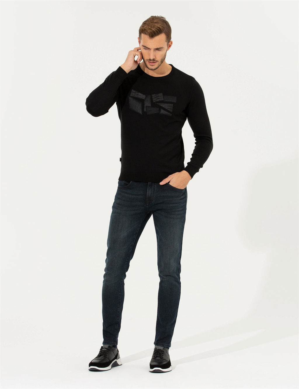 Siyah Slim Fit Bisiklet Yaka Triko Kazak - Pierre cardin фото 4